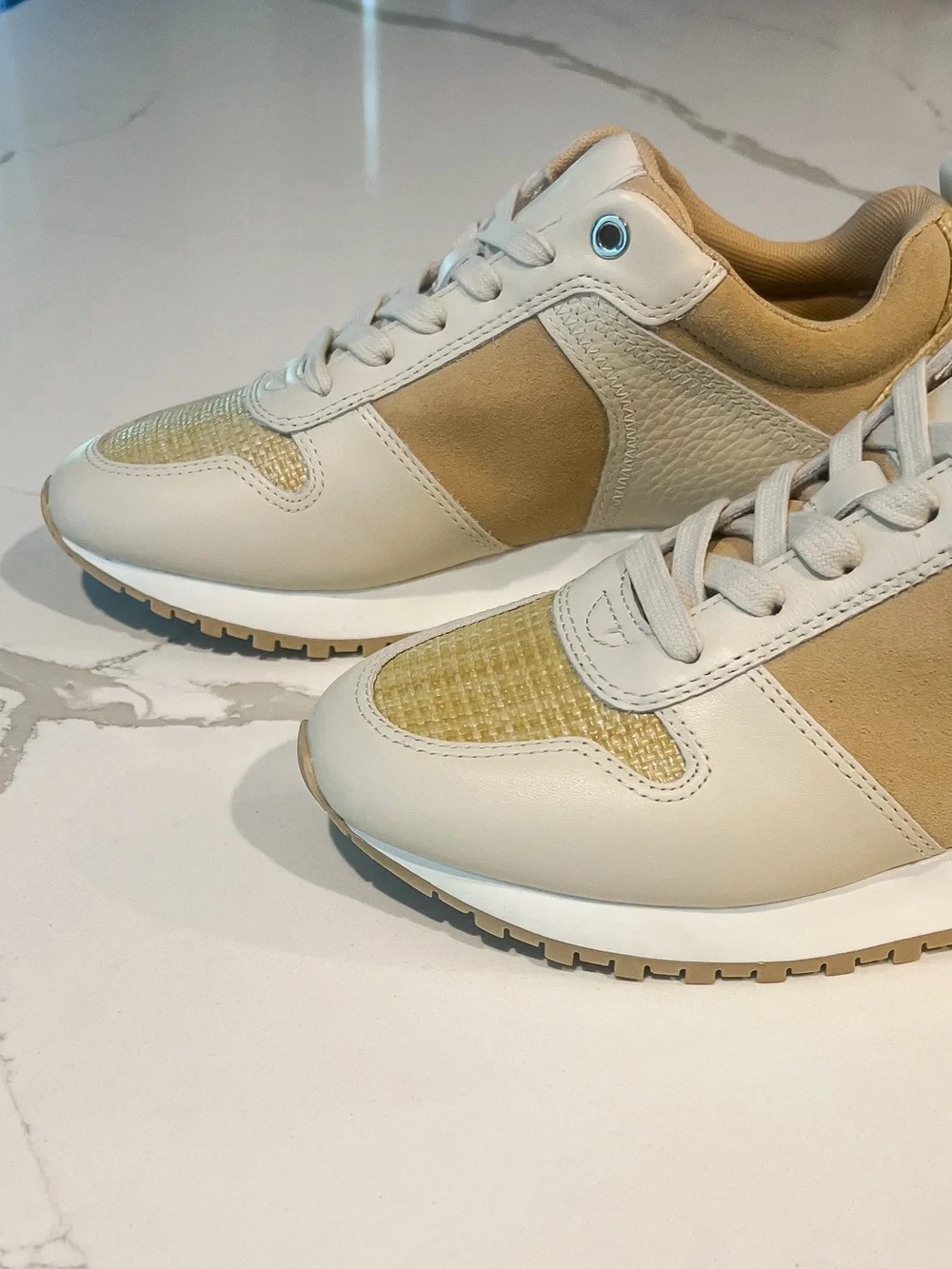 J. McLaughlin Emerson Rattan Leather Suede Tan and Beige Sneakers Womens Sz 7 M